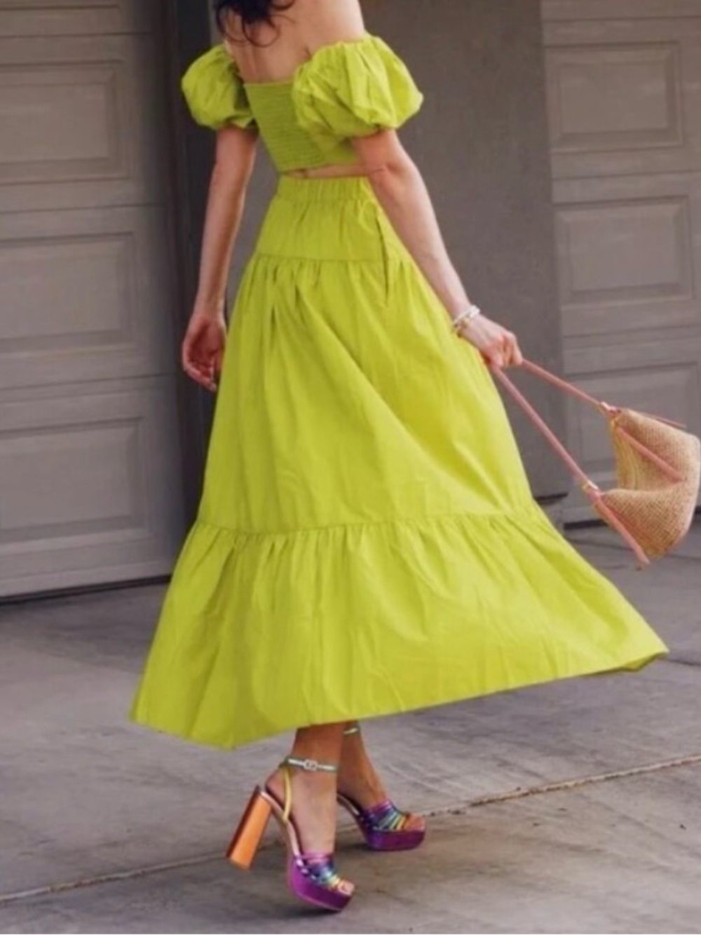 NWOT Abercrombie and Fitch Poplin Tiered Maxi Skirt Lime Green Small Petite SP - Picture 2 of 6